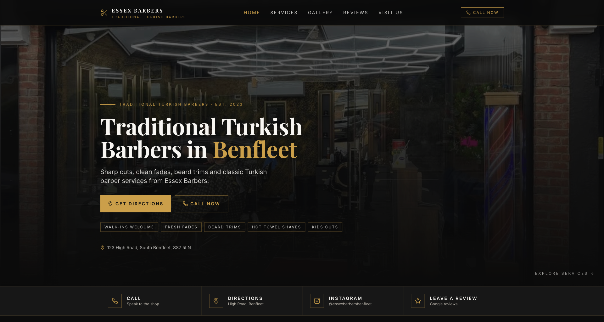 Essex Barbers website on desktop