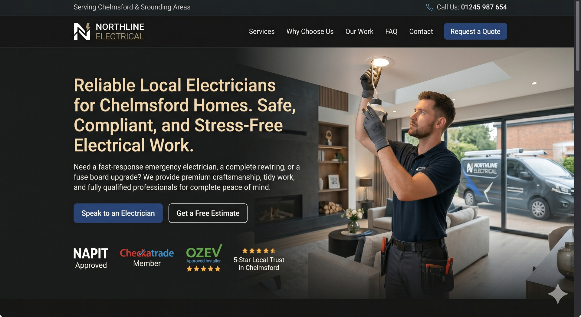 Northline Electrical website on desktop